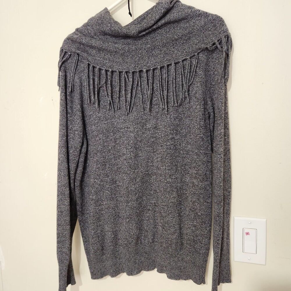 Chelsea and Theodore Top Sweater XL Gray Charcoal Fringed Cowl Neck Wool Blend. - Picture 5 of 12